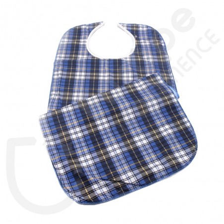 Waterproof, Washable Bib With Blue Tartan Pattern