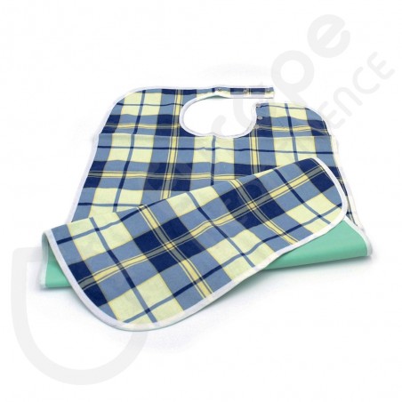 Waterproof, Washable Bib With Blue/Yellow Tartan Pattern