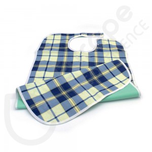 Babero impermeable y lavable con estampado escocés en azul y amarillo