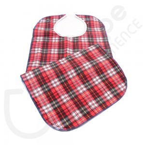 Waterproof, Washable Bib With Red Tartan Pattern