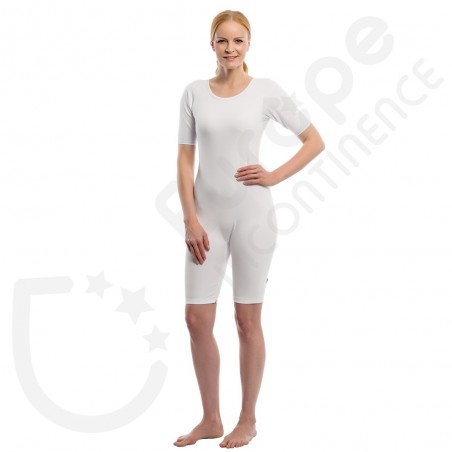 Suprima Short-Sleeves White Bodysuit with Zipper - LARGE